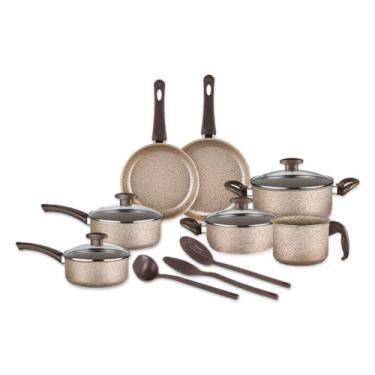 Imagem de Jogo de Panelas 10 Peças Teflon Antiaderente Tampa De Vidro Alças Térmicas e Utensílios (Macchiato)