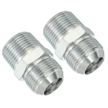 Imagem de PATIKIL Conector adaptador de tubo 1-5/40.6 cm macho 37 ° Flare JIC x 2.5 cm macho R encaixe de tubulação 2 peças conector hidráulico de encaixe de restrição de alimentação de óleo para sistema de