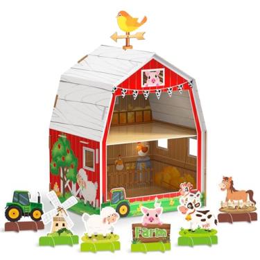 Imagem de KALEFO Suporte de donut de fazenda, tema de fazenda, animal, copo, bolo, papelão, casa de fazenda, torre de sobremesa, suprimentos para festas de fazenda, aniversário, decoração de mesa de chá de bebê