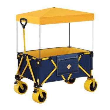 Imagem de carroça Carrinho de vagão com rodas carrinho de vagão dobrável com dossel jardim carrinho de mão portátil com bolso para transportar cargas pesadas dobrável