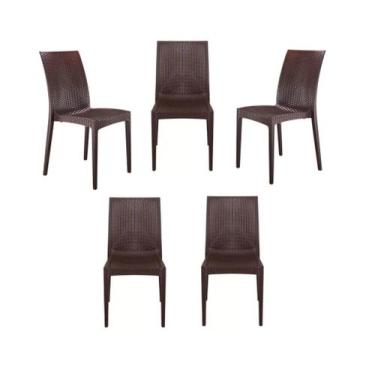 Imagem de Kit com 5 Cadeiras Rattan Empilhavel Resistentes Area de Lazer Piscina