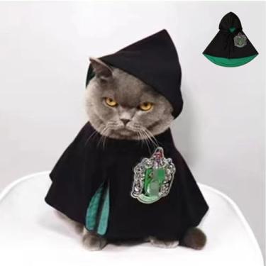 Imagem de YBPQABCL Capa mágica para animais de estimação, gatos, cães, roupas fofas, gatinhos/filhotes, bonecos, bonecos, capa bordada primavera e outono, roupas para cães, xaile de gato, roupas COS (verde,