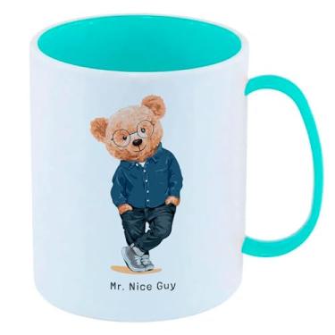 Imagem de Caneca de Polímero Plástico Inquebrável Infantil Azul Tiffany URSO TEDDY NERD CAMISA