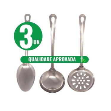 Imagem de Kit Utensílios de Cozinha Colher Arroz Concha Escumadeira Espátula Vaz