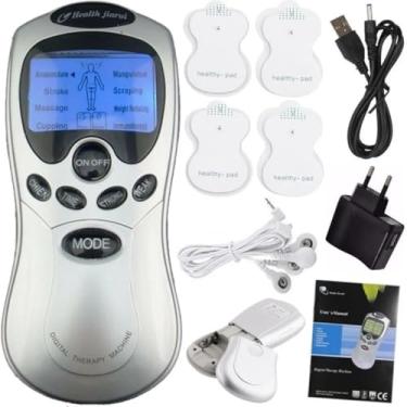 Imagem de Massageador Portátil TENS e FES com 4 Eletrodos para Alívio de Dor e Reabilitação Muscular