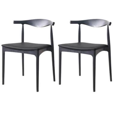Imagem de Kit 2 Cadeiras Cora Rivatti em Polipropileno Preto e Assento Estofado 