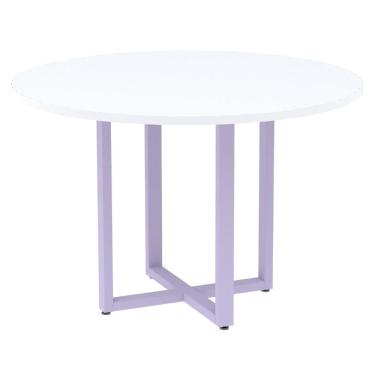 Imagem de Mesa de Reunião Redonda P25 Pandin 110 cm (Largura) Tampo MDP Branco Pé Aço Tubular Lilás