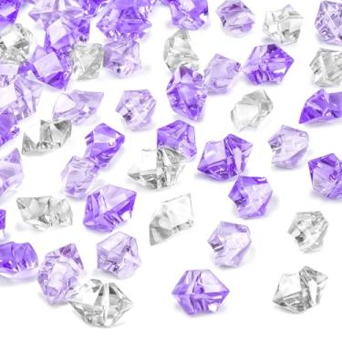 Imagem de DomeStar Fake Ice, 150 peças de pedras de acrílico violeta claro e claro, enchimento de vaso, diamantes falsos roxos, cristais de pedras transparentes de plástico para decoração de mesa de artesanato