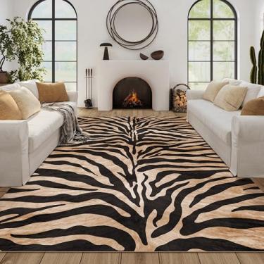 Imagem de Tapete com estampa de zebra, tapete de área marrom, 20 x 3 metros, tapetes de zebra para sala de estar, tapete de animal com estampa de tigre preto e dourado