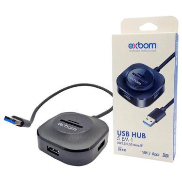 Imagem de HUB USB 5 em 1 com 3 Portas USB 3.0 1 Leitor de Cartão microSD 1 Leito