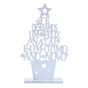 Imagem de Árvore de Natal Para Mesa Com Palavras Vazadas 30x27x6,5cm Madeira Bra