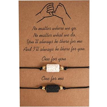 Imagem de Braceletes Pinky Promise Casais Melhor Amigo Longa Distância Combinando Contas de Lava Braceletes Pulseiras Ajustáveis Amizade Presente para Mulheres Meninas Adolescentes