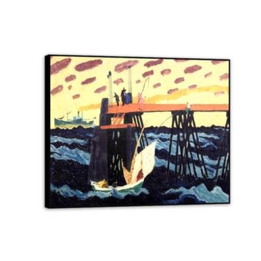 Imagem de Lyonel Feininger Impressões em tela, cais, reprodução de pintura a óleo abstrata, pintura de arte fina de Lyonel Feininger, pôster decoração de casa 70 x 60 cm (28 x 24 pol), moldura preta