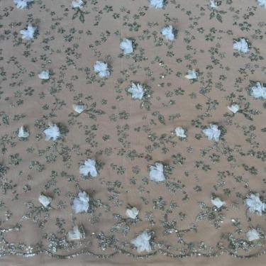 Imagem de Tecido Tule Bordado Floral 3D 100% Poliester Branco - Ribnits