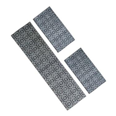 Imagem de Conjunto Tapetes Bonito Para Cozinha Antiderrapante Premium Cor Cinza Chumbo Estampado Flores Passadeiras Tipo Carpete