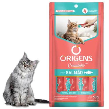 Imagem de Kit C/4 Unidades Petisco Creminho Origens Sabor Salmão Para Gatos 60g
