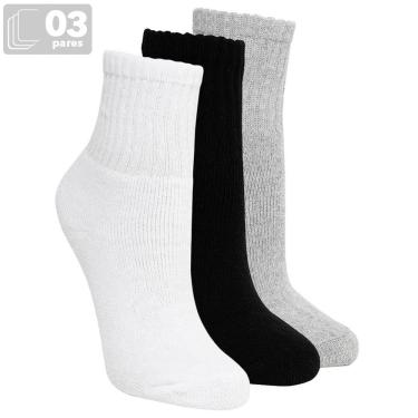 Imagem de Kit C/3 meias cano médio basic + branco/preto/cinza 33-37