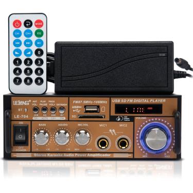 Imagem de Amplificador Áudio Bluetooth Receiver 200w Rms Com Rádio Fm Usb 2 Entradas Para 2 Microfones Karaokê