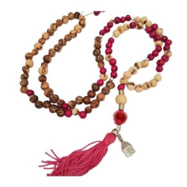 Imagem de Japamala 108 Contas De Sementes De Açai Palha Com Rosa