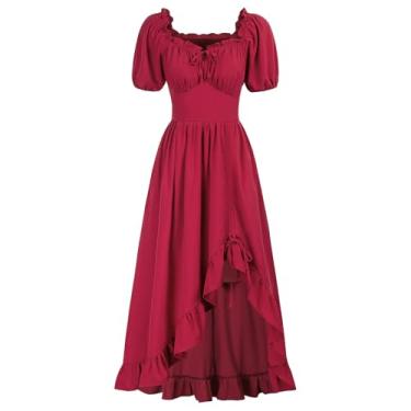 Imagem de GOLDSTITCH Vestido feminino renascentista pirata camponesa fantasia irlandesa vestido medieval, C, vermelho, XX-Large