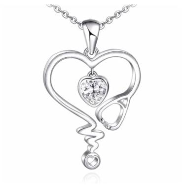 Imagem de AZFEIYA Colar de estetoscópio feminino para enfermeiras, presentes de enfermeira, colares de coração para mulheres, joias de batimento cardíaco para médicos, enfermeiras, estudantes de medicina