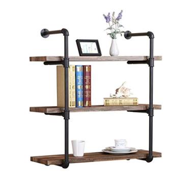Imagem de Prateleiras flutuantes de parede de madeira de 3 camadas como prateleiras suspensas, estante de livros, suporte de armazenamento, cubo, moldura para sala de estar, quarto, design decorativo vintage