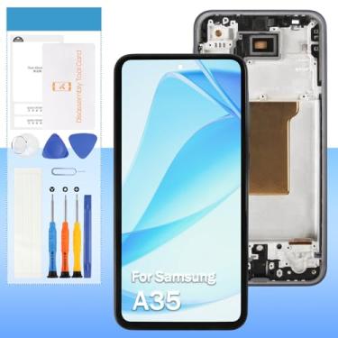 Imagem de Substituição de tela para Samsung Galaxy A35 5G SM-A356U A356U1 A356B A356E 16.8 cm LCD Display Touch Digitalizador Assembly com moldura preta (interna, não impressão digital)