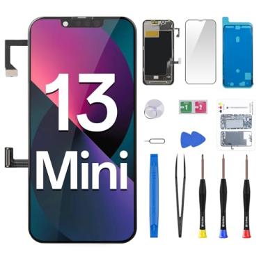 Imagem de CYKJGS Substituição de tela para iPhone 13 Mini com cabo flexível de fone de ouvido, sensor de proximidade de 5,4 polegadas, tela LCD sensível ao toque, digitalizador, montagem completa, kit de