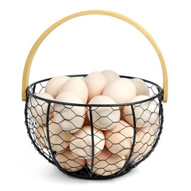 Imagem de Cesta de ovos Black Wire para coletar ovos frescos com alça