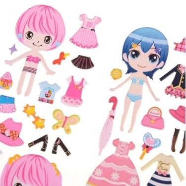 Imagem de 02 Cartelas de Adesivos Coração Hel lo Kit ty Unicórnio Princesas Pônei Carinha Feliz Bolha 3D Alto Relevo (02 Cartelas Boneca Troca Roupinha)