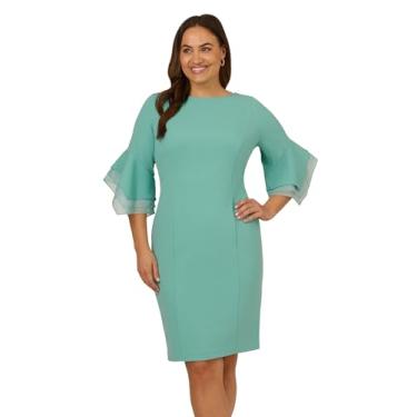 Imagem de Adrianna Papell Vestido feminino de malha crepe com manga em camadas, Jade esfumaçado, 25 Plus Size