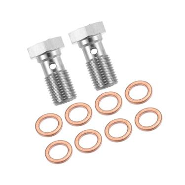 Imagem de Partuto 2 peças de aço inoxidável M10x1.0 rosca turbo linha de freio parafuso banjo com arruelas de cobre parafuso banjo único 20 mm comprimento substituição