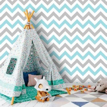Imagem de Papel de Parede Autocolante Chevron Cinza e Azul 270 - Inove Papéis de