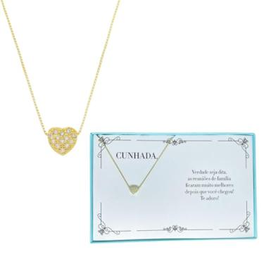 Imagem de Colar Folheado a Ouro 24K com Pingente Coração com Zircônias – Presente para Cunhada com Corrente Veneziana Ajustável, Acabamento Artesanal e Caixa Premium Elegante, Aniversário Data Especial