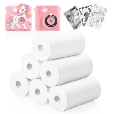 Imagem de Papel térmico, 6 rolos para impressão instantânea de câmera infantil, refis de papel para impressora térmica 2,2 polegadas x 12,7 m