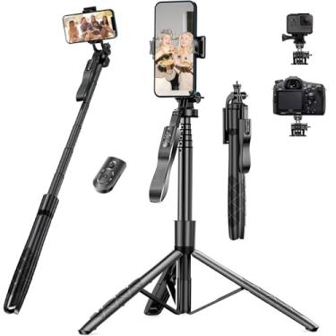 Imagem de Bastão de selfie de 152 cm – Suporte extensível para tripé de telefone com controle remoto giratório 360 graus portátil estabilizador de viagem para iPhone, câmera Android, gravação de vídeo, vlogs