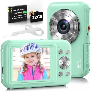 Imagem de Câmera digital, câmera infantil Bofypoo FHD 1080p 44MP com cartão de 32 GB, ponto de zoom 16X e câmera digital de disparo com luz de preenchimento, câmera vlogging compacta antivibração para