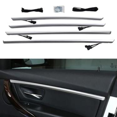 Imagem de Hacreyatu Iluminação LED para porta interior de carro acessórios de faixa de acabamento de luz ambiente com luzes de atmosfera de cores azul e laranja para BMW Série 3 F30 12-18-4 portas internas