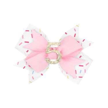 Imagem de YanJie 1 laço de cabelo de bebê de 10 cm para 5 anos, roupa de aniversário de 5 anos, decorações de aniversário para meninas, acessórios de grampos de cabelo com laços