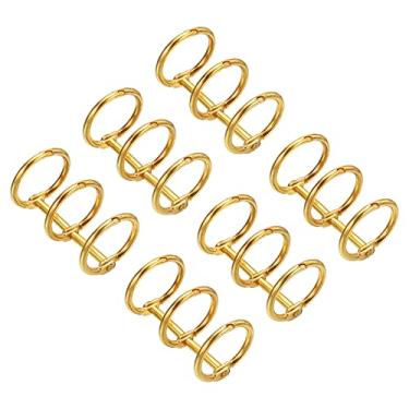 Imagem de PATIKIL Anéis de livro com 3 anéis de diâmetro de 2 cm, pacote com 6 anéis de fichário de metal com folhas soltas, destacáveis para escritório, calendário, álbum de fotos, dourado