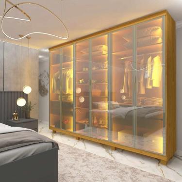Imagem de Guarda Roupa 6 Portas Casal Reflecta LED Imperatriz Naturale - Gelius