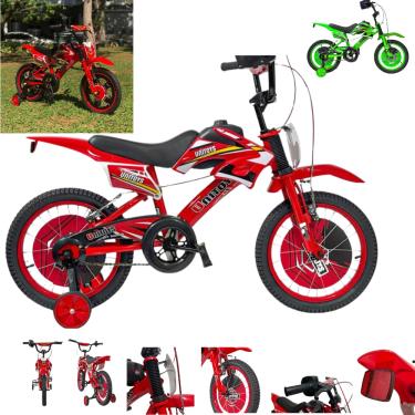 Imagem de Bicicleta Bike Infantil Estilo Moto Cross Aro 16 Com Rodinha Menino De 3 a 8 anos