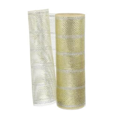 Imagem de PATIKIL Fita de malha decorativa, 25,4 cm x 25,5 m, rolo de fita metálica para decoração de guirlanda de árvore de Natal, ouro/prata