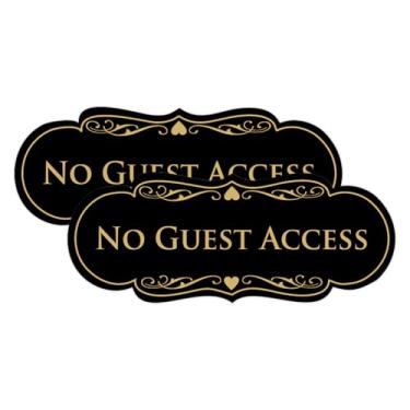 Imagem de All Quality Placa de designer sem acesso para convidados - Plástico durável e fácil instalação | Ideal para restaurantes, bares, hotéis e Airbnb - Preto/Dourado - Pequeno (pacote com 2)