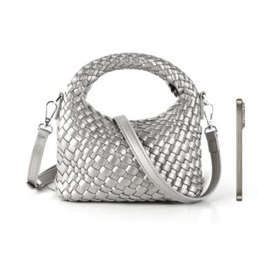 Imagem de CAPTAIN VIKINGS Bolsa de mão de tecido para mulheres, pequena bolsa metálica com alça transversal removível, bolsa feminina com alça superior diária, Prata