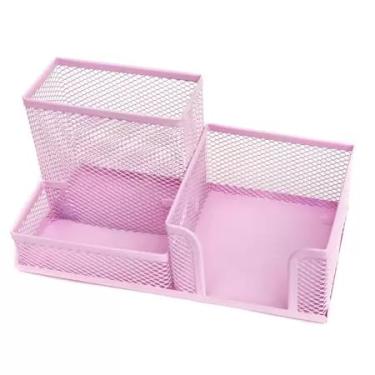 Imagem de Porta Objetos 3 Divisórias Rosa Lapis Caneta Maquiagem Organizador Mesa Aramado Escritório