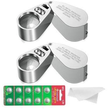 Imagem de HMKIS Lupa De Joalheiro Iluminada 40X, 2 Peças - Dobrável Portátil Metal Com Luz Led E 10 Pilhas Para Moedas, Diamantes, Pedras Preciosas, Selos, Detecção Moeda, Avaliação Joias (2)