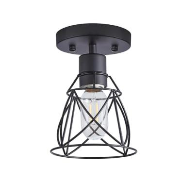 Imagem de HDASIC Luminária De Teto Semi-Embutida Estilo Fazenda, Pequena Industrial Preta Fosca Para Cozinha Com Cúpula Gaiola Metal Hall Entrada, Corredor, Sala Estar (1 Pacote)