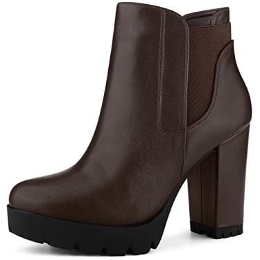 Imagem de Perphy Botas Chelsea femininas de salto alto com plataforma, Café, 36