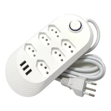 Imagem de Régua Extensão Filtro de Linha com 6 Tomadas 3 USB Com Botão On/Off Ca